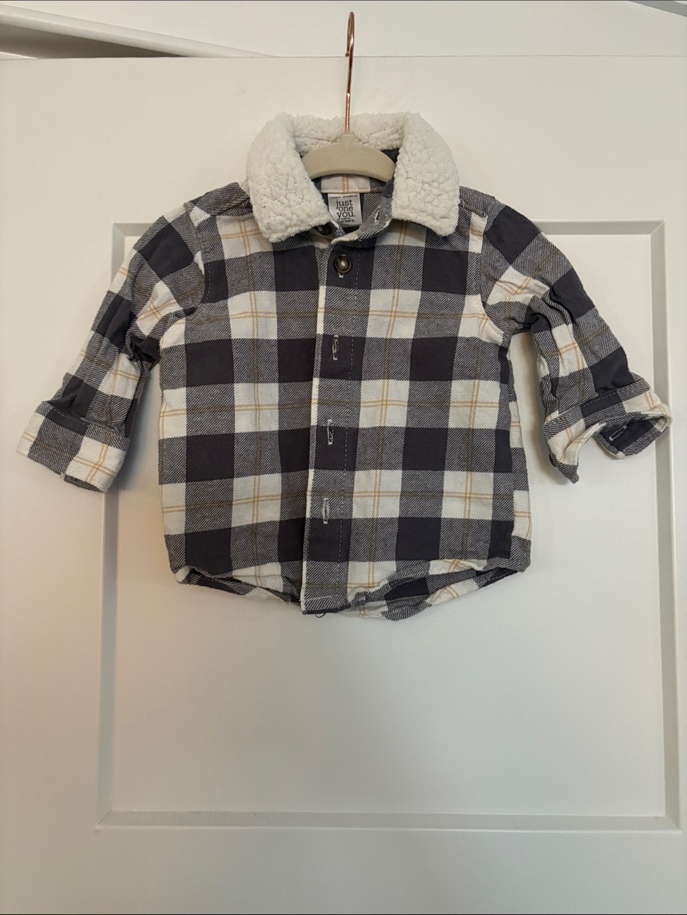 Carter’s Sherpa Collar Plaid Shirt Jacket - Gray/White Baby 3 Months